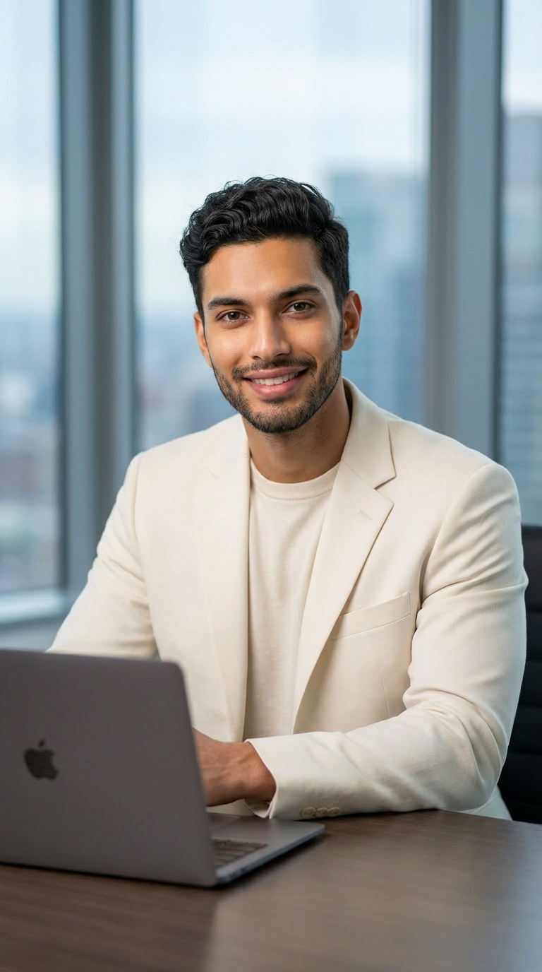 Professional AI Headshot Portrait - LinkedIn Profile Photo - Pearl & Indigo